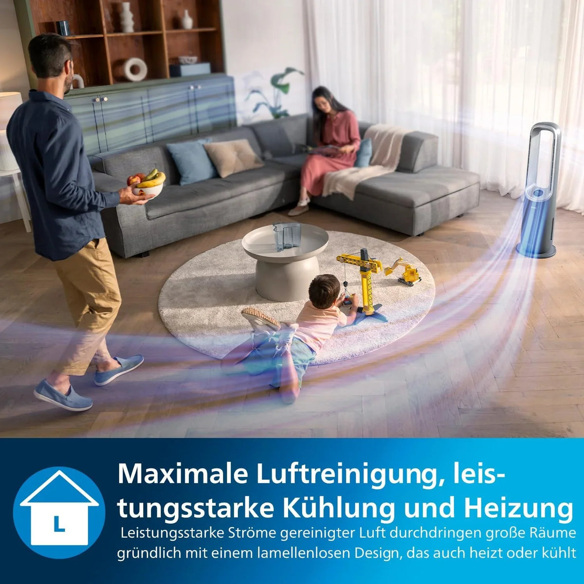 Philips Air Performer 3-in-1: Luftreiniger. Heiz- und Kühlgebläse - Reinigt 70 m². Entfernt 99.97% der Allergene und Schadstoffe. HEPA-Filter.
