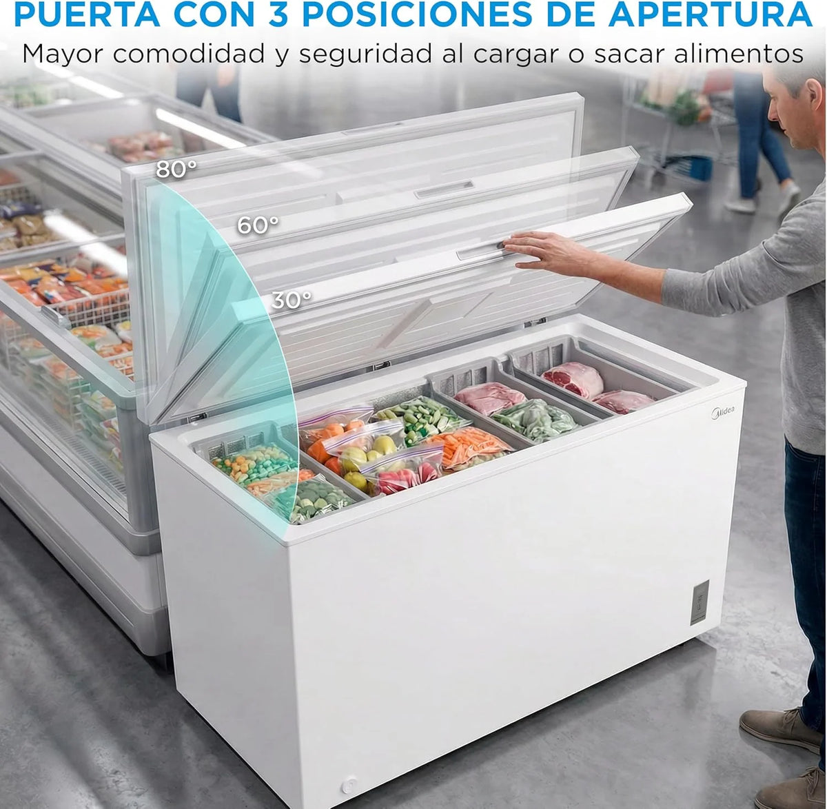MIDEA Arcon Congelador Pequeño de 418L | Congelador Horizontal Convertible a Frigorífico con Motor Inverter. Control Electrónico de Temperatura.