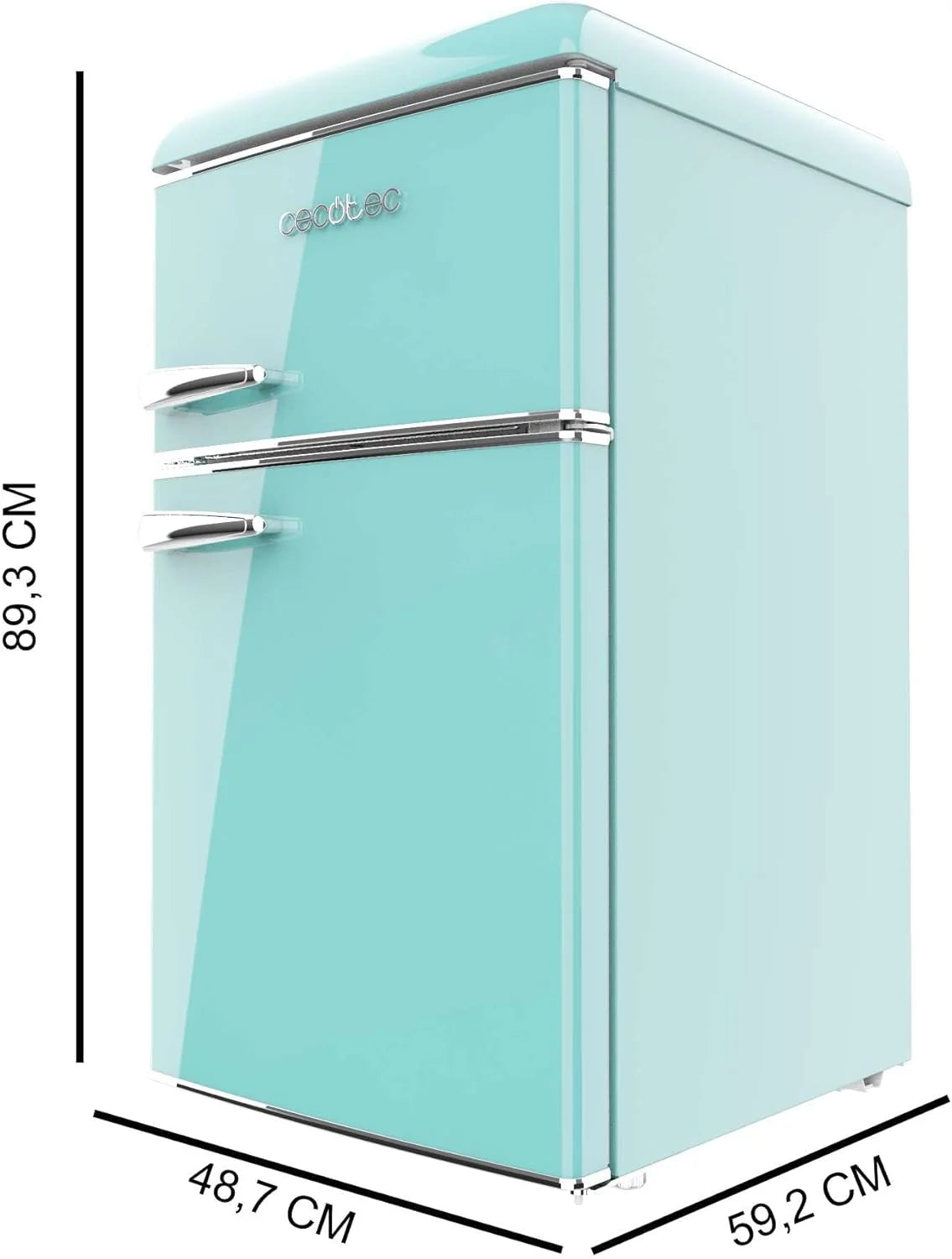 Cecotec Nevera Pequeña - Frigorífico 2 Puertas - Retro 86L - Bolero CoolMarket 2D Origin 86 Green E. 89.3cm de Alto y 48.7cm de Ancho. Clase