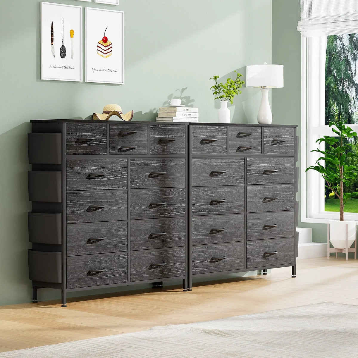 12 Drawer Fabric Dresser. Tall Bedroom Chest of Drawers with Storage