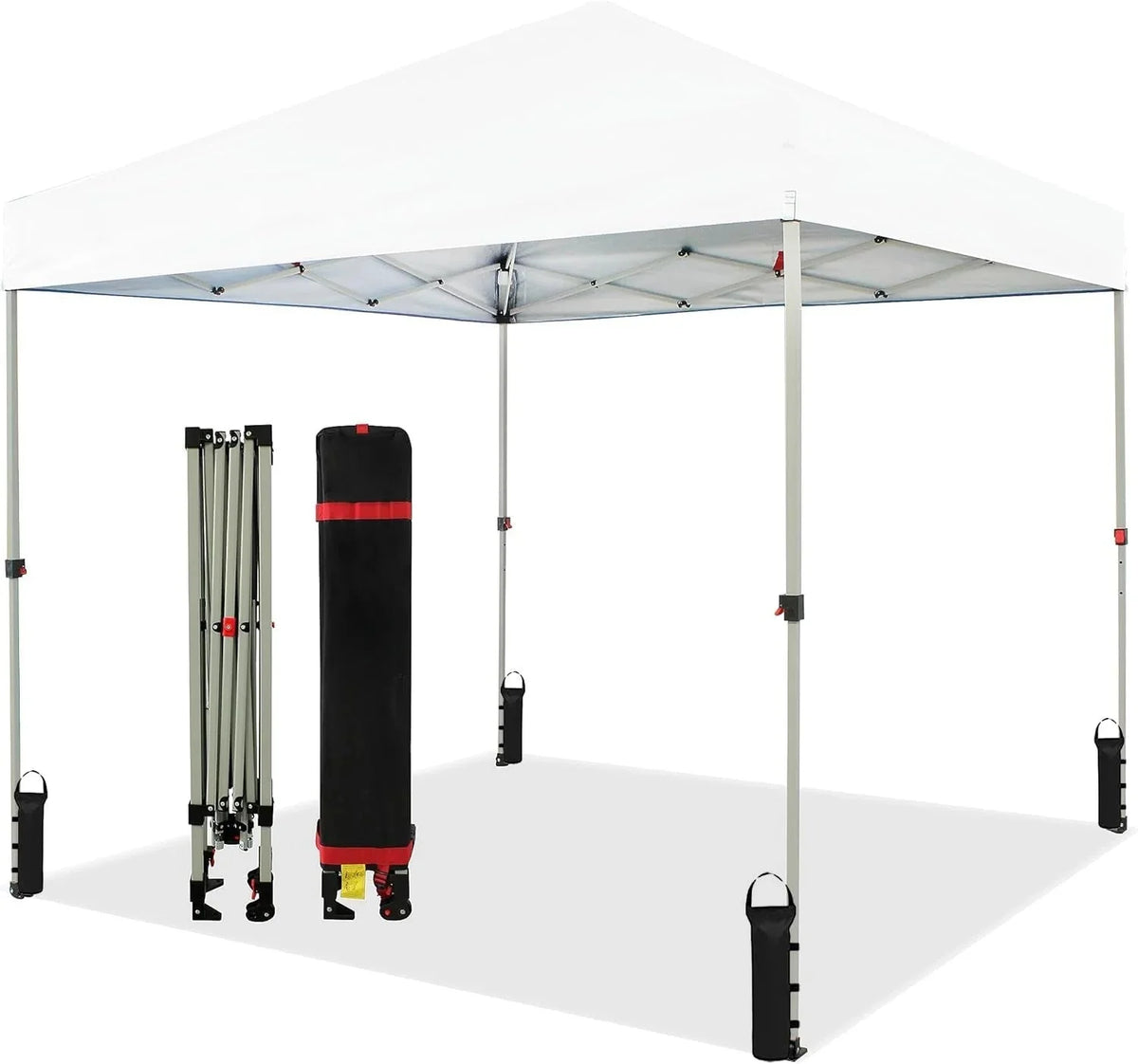 10x10 Pop Up Canopy - Beach Tent with One Push Setup - Easy Outdoor Sun Shade for Events. Parties. Camping - Gazebo with STO-N-Go Cover Bag. Silver