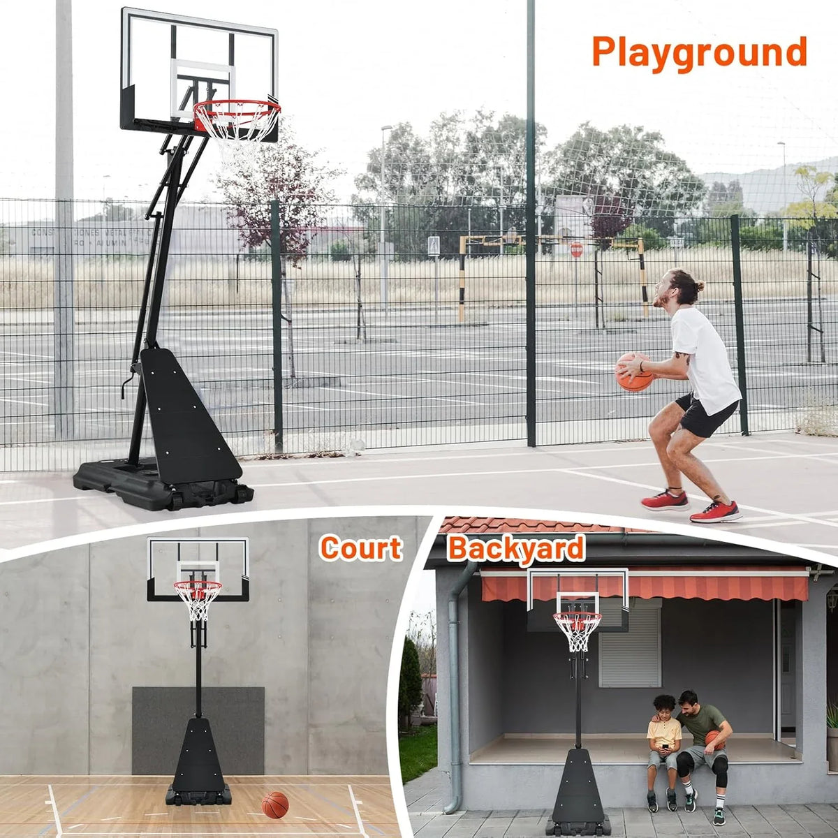 Basketball Hoop 48 Inch Backboard Portable Basketball Hoop Outdoor.5.3-10ft Stepless Regulation Crank Adjust Basketball Goal System