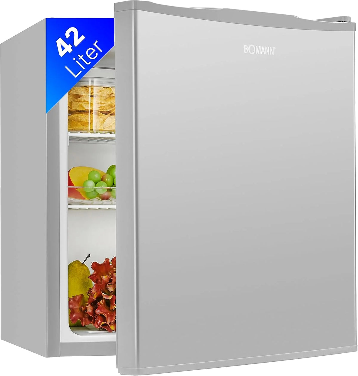 Bomann Mini Kühlschrank 42 Liter | Getränkekühlschrank klein für Büro. Camping und Gaming | kleiner Kühlschrank leise 39 dB | Minibar mit wechselbarem