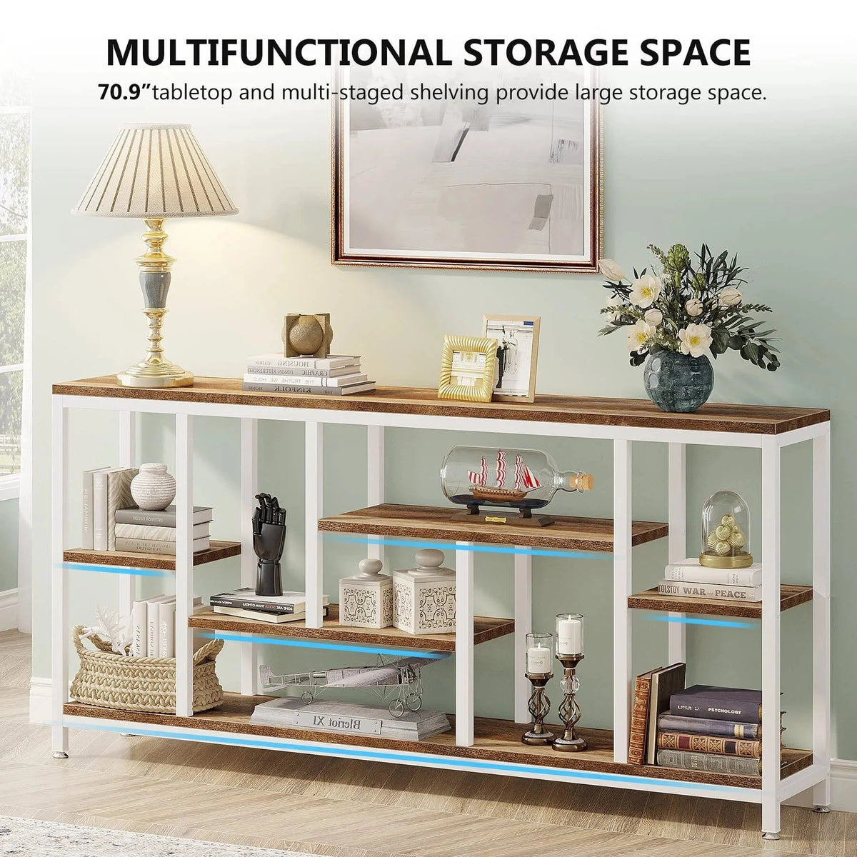 70.9 Inch Console Sofa Table with Storage. 3-Tier Entryway Table for Hallway