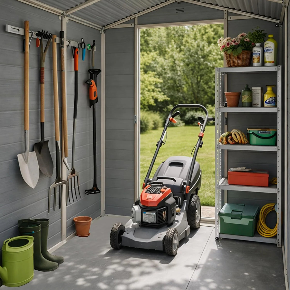 Gartenhaus Lönneberga 2.5m² Kunststoff | Polypropylen (PP) Geräteschuppen witterungsbeständig 124 x 191 x 167/199 cm (B x T x H) grau