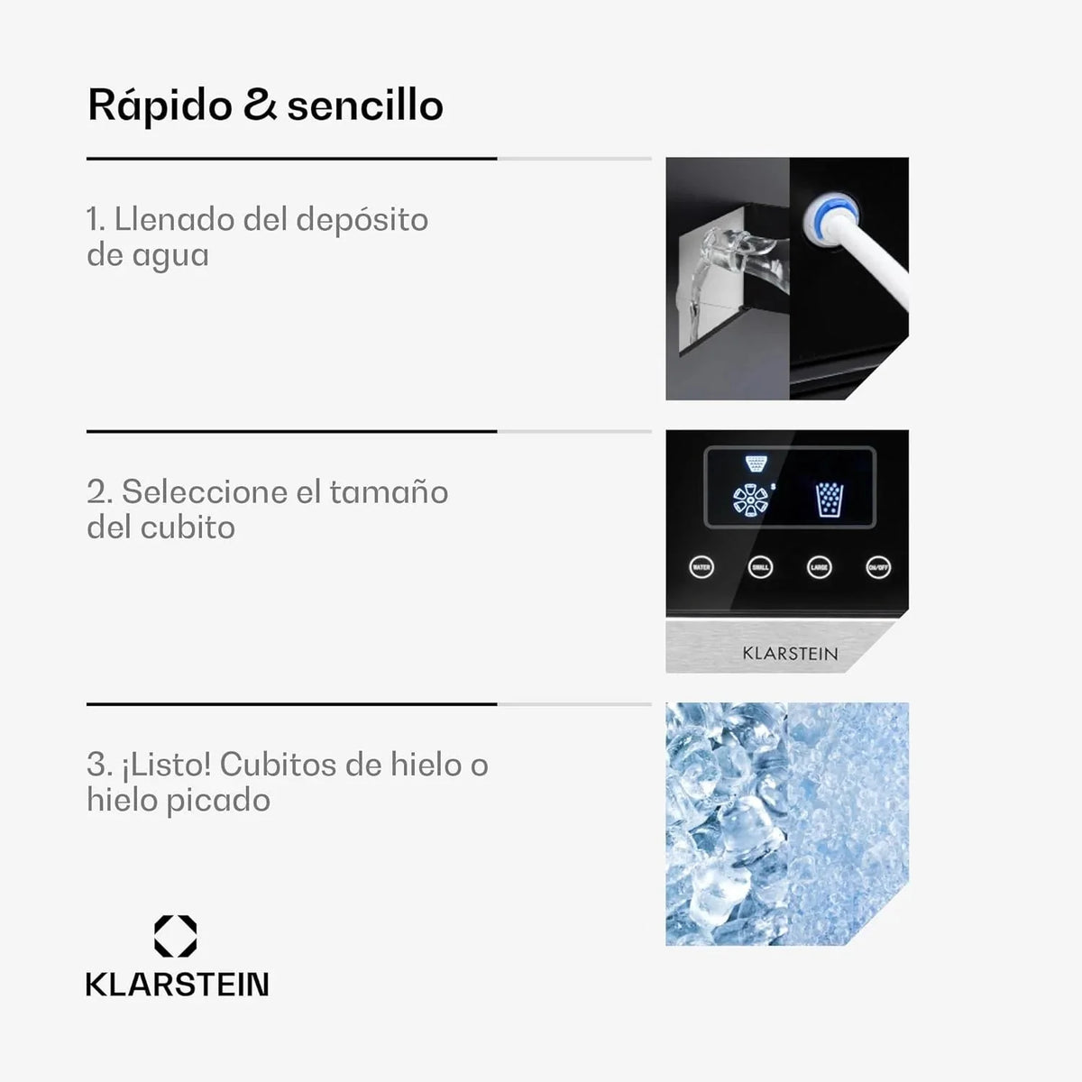 Klarstein Maquina de Hielo Doméstica. 1.8L. Gris oscuro. Ice Maker Encimera 15 kg. para Hacer Cubitos de Hielo y Picado en Casa. con Panel Táctil y