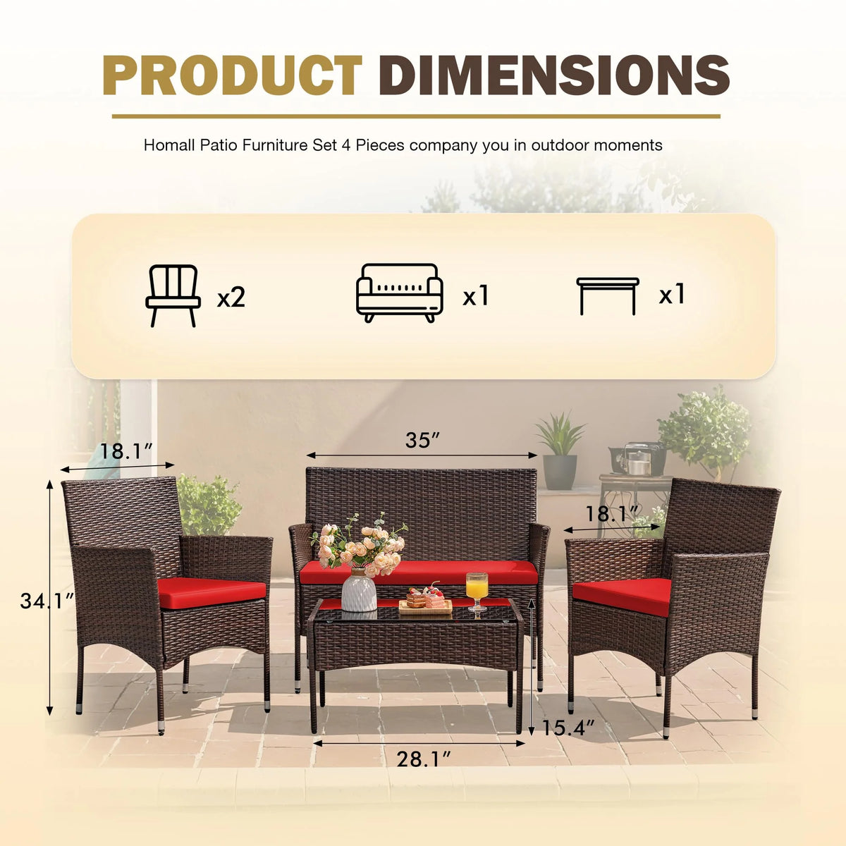 4-Piece Outdoor Patio Furniture Set. Rattan Wicker Chairs and Outdoor Seating Set
