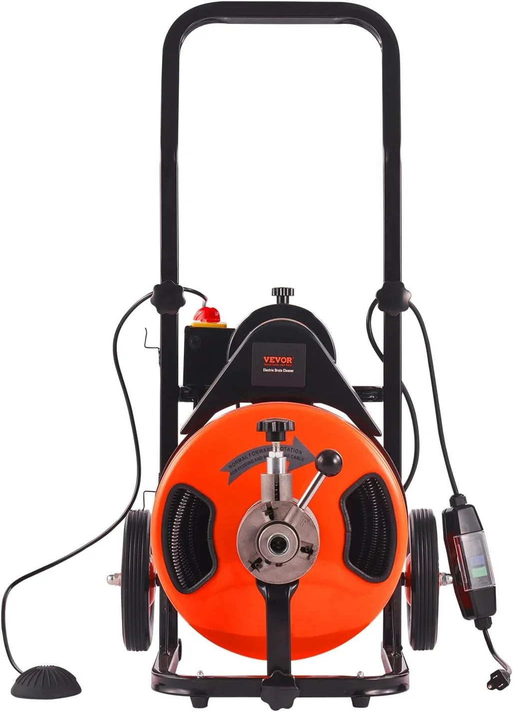 100FT x 1/2-Inch Drain Cleaner Machine. Auto-Feed Sewer Snake with 4 Cutters and Foot Switch for 1-4 Inch Pipes
