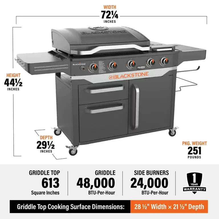 28 5-Burner Propane Griddle with Range Top – 72.000 BTU Outdoor Cooking Station
