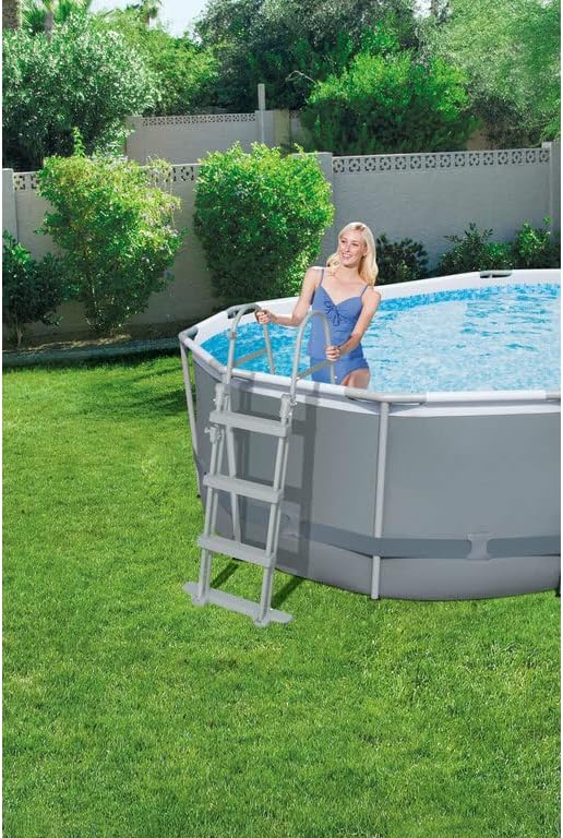 Bestway Power Steel Frame Pool Set. oval. grau. 424 x 250 x 100 cm
