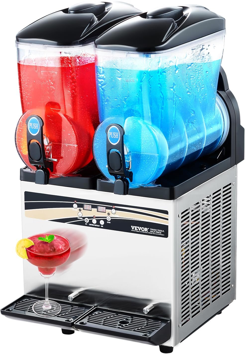 15L x 2 Double-Tank Commercial Slushy Machine. Stainless Steel. Frozen Drink Machine