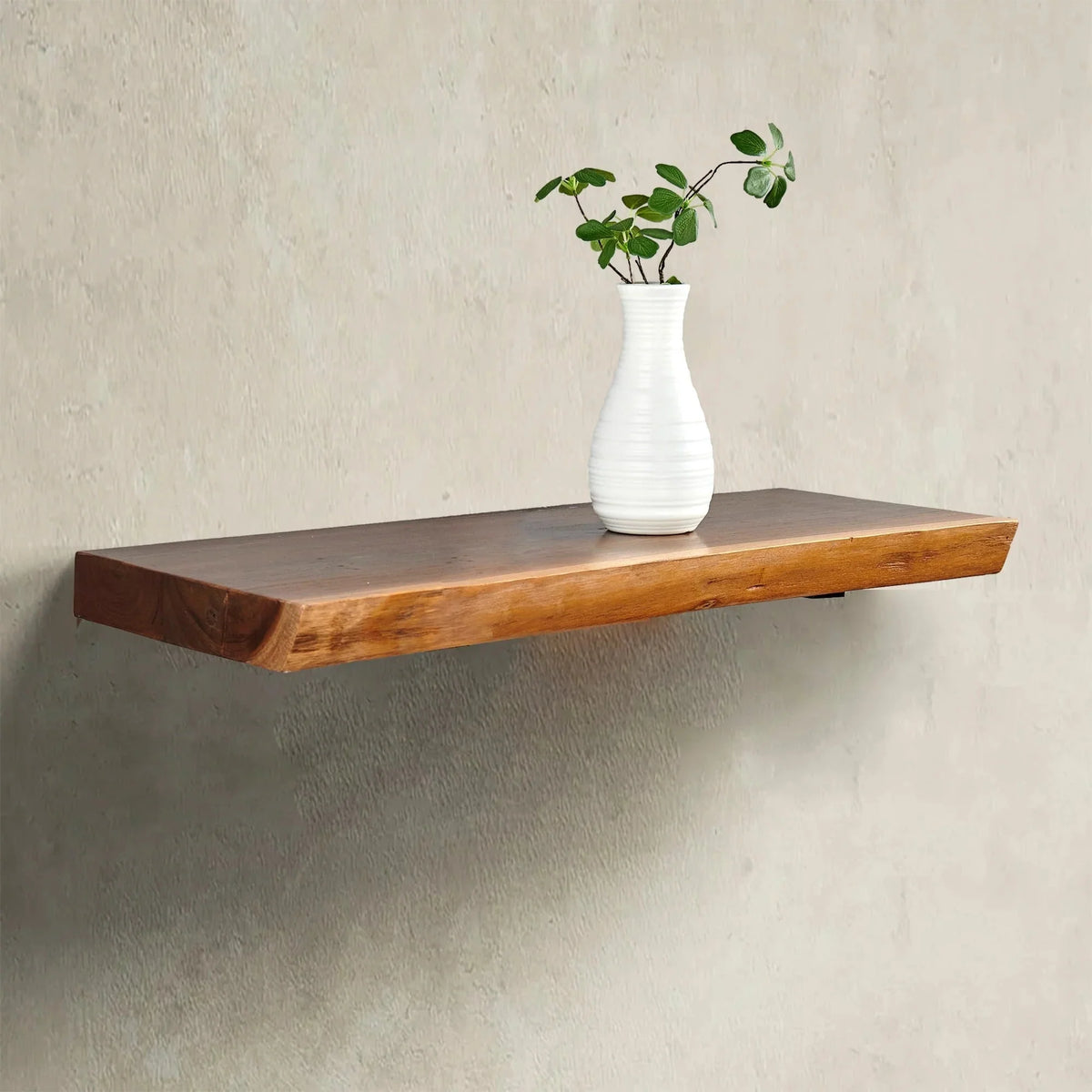 1 Piece Teak Wood Wall Shelf with Live Edge. Rustic Floating Shelf for Home Decor