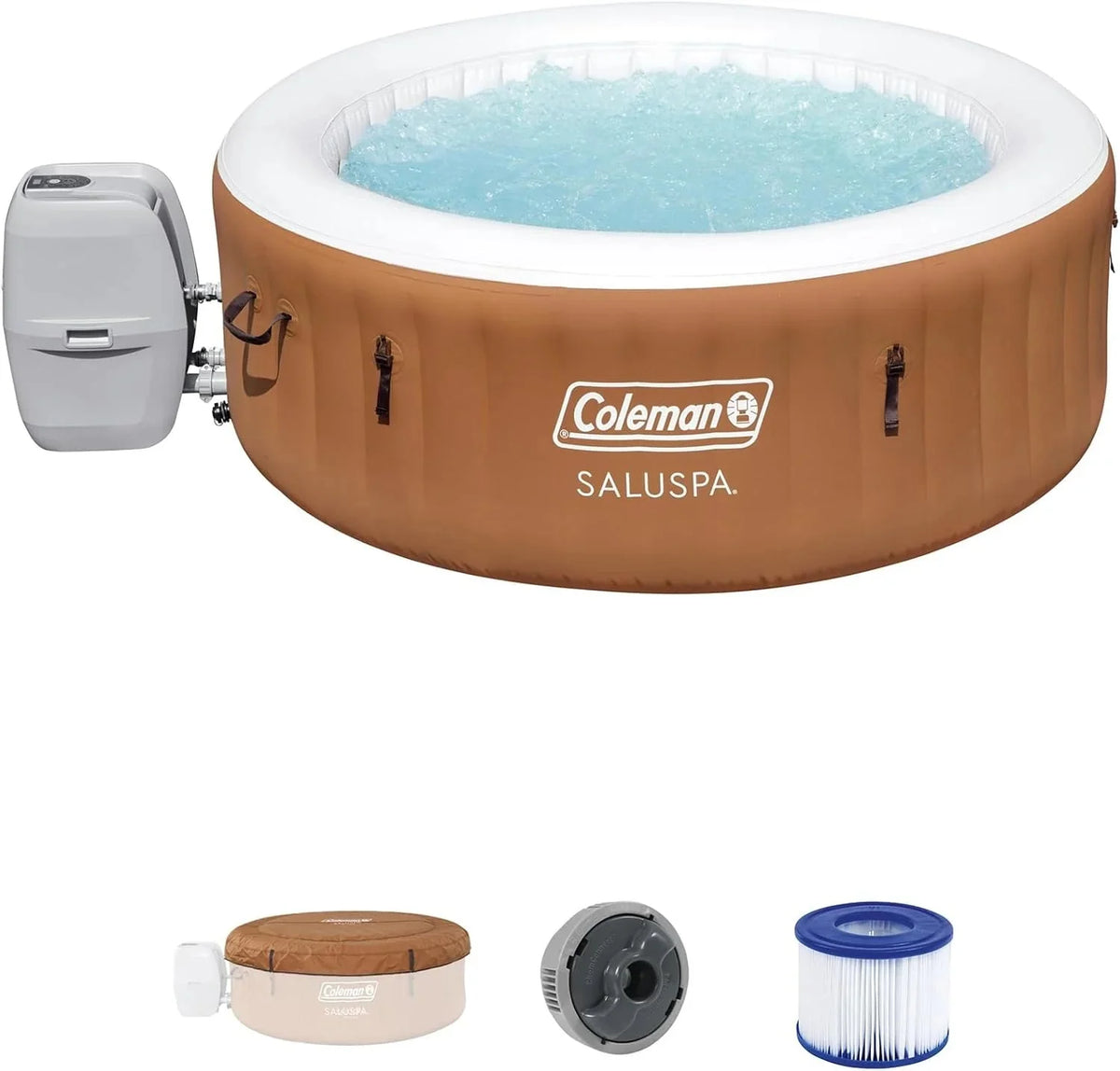 2-4 Person Inflatable Hot Tub. Portable Round Outdoor Spa with 120 Soothing Air Jets and Insulated Cover. Black