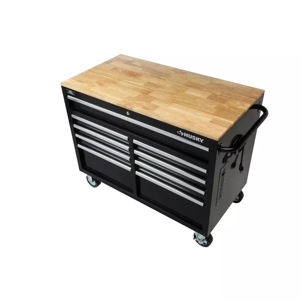 46-Inch W x 24-Inch D 9-Drawer Deep Tool Chest Mobile Workbench. Gloss Black