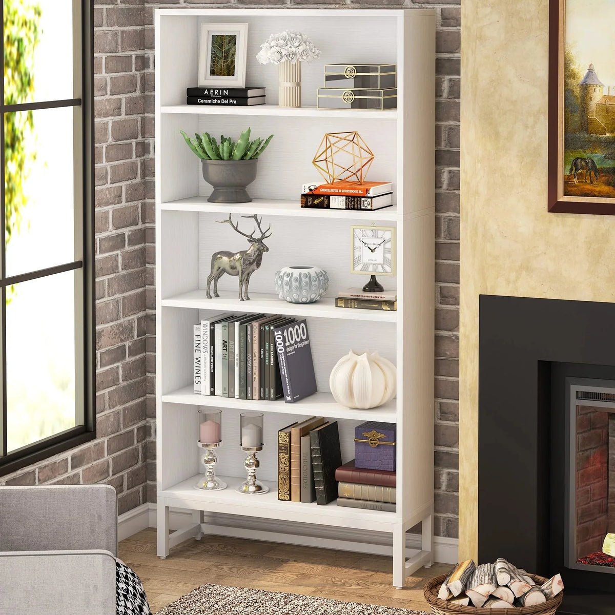 70.87 Inch Tall 5-Tier Bookcase. Large Bookshelf with 31.5 Inch Wide Storage