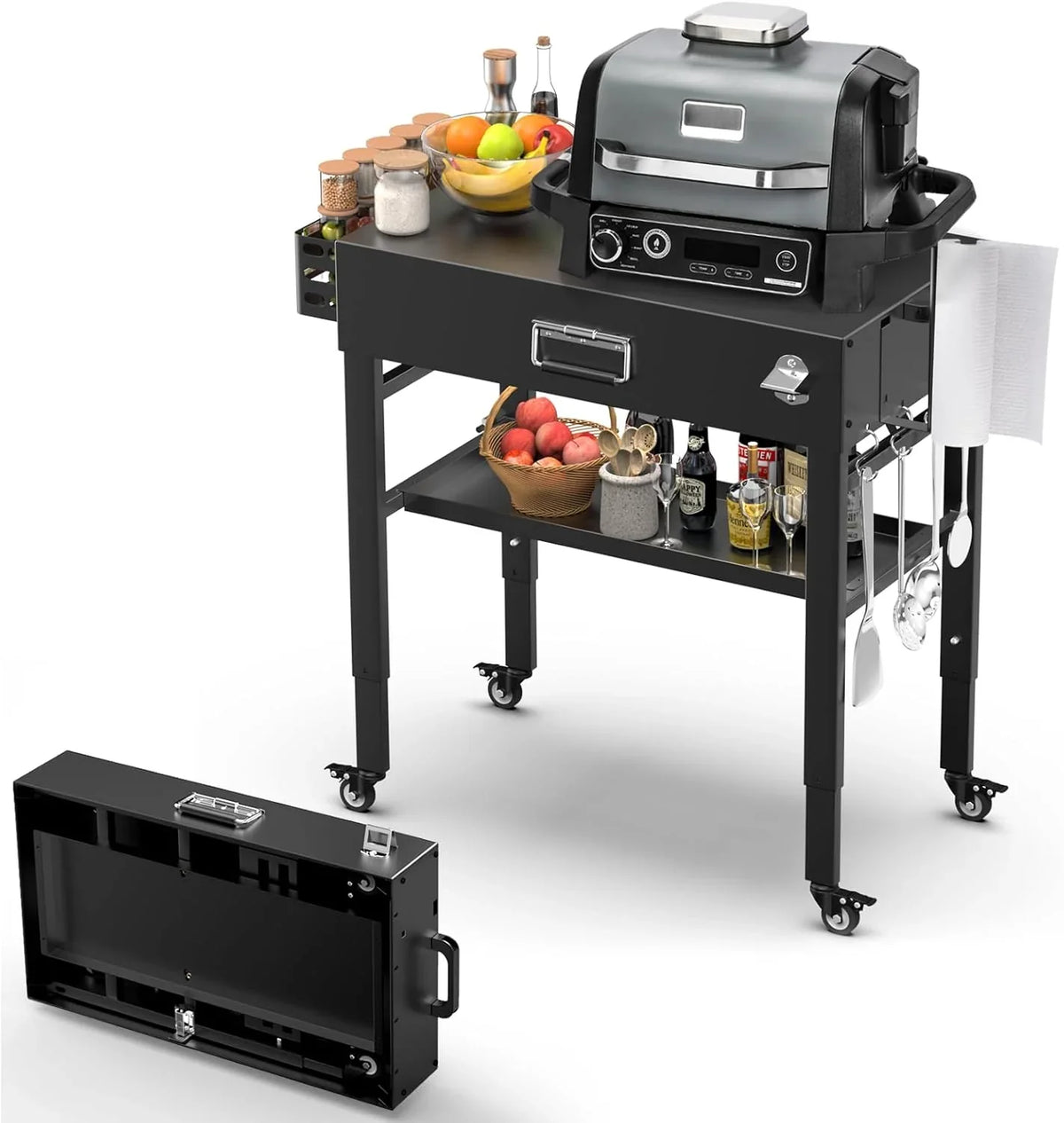Outdoor Grill Table Cart 57x24x35. Outdoor Kitchen Island with Storage & Large Tabletop for Blackstone Griddle. Ooni Pizza Oven. Ninja Woodfire Grill. BBQ Station. Dining Cart. Rolling BBQ Table