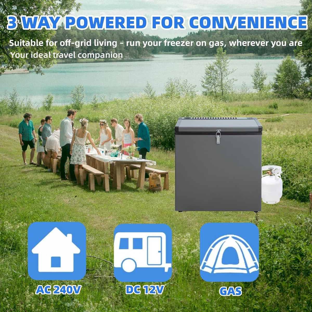Smad Gas Gefrierfach. 70 l. Dreifach Gemischt. 12 V/230/LPG. Camping. Gas Gefrierschrank. geräuschlos. für Garage. Mobile. Reise. Schwarz