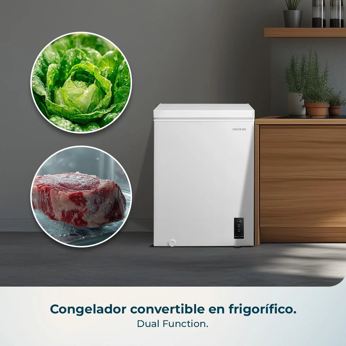 Cecotec Congelador Horizontal 143L Bolero CoolMarket Chest 143P White E. Cesta con Asas. Control Electrónico LED. UltraContact D-Cool. Dual Function.