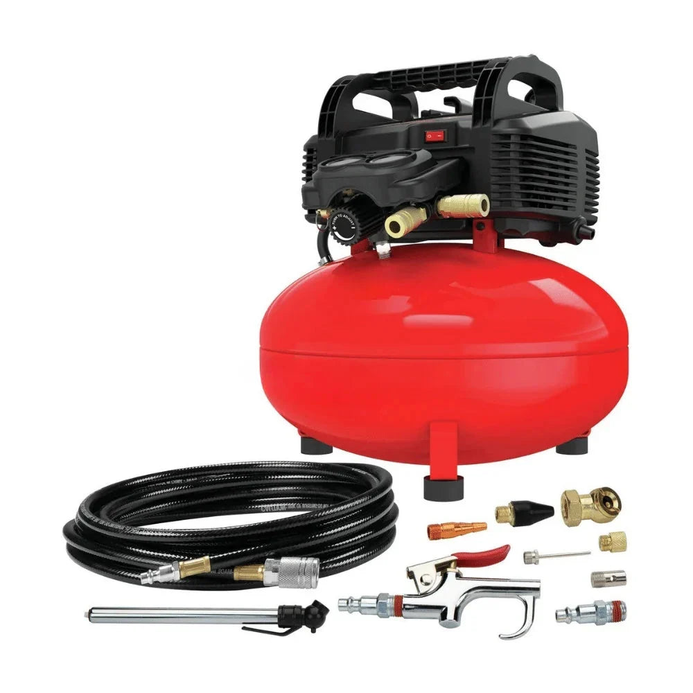 6 Gallon Pancake Air Compressor. Oil-Free. 150 PSI. Portable with Accessory Kit