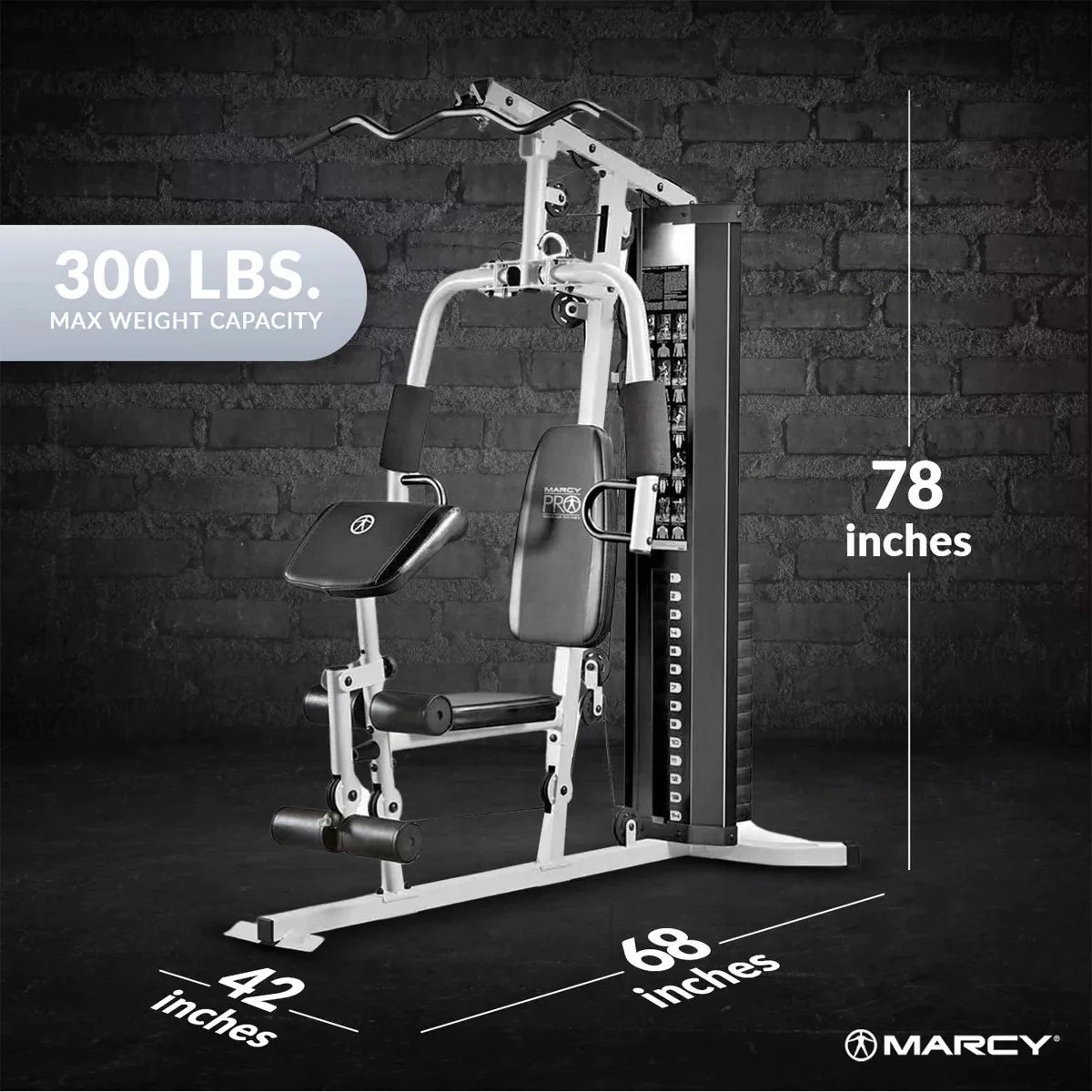 150-Lb. Weight Stack Home Gym with Dual-Function Arm Press and Leg Developer. Black/White