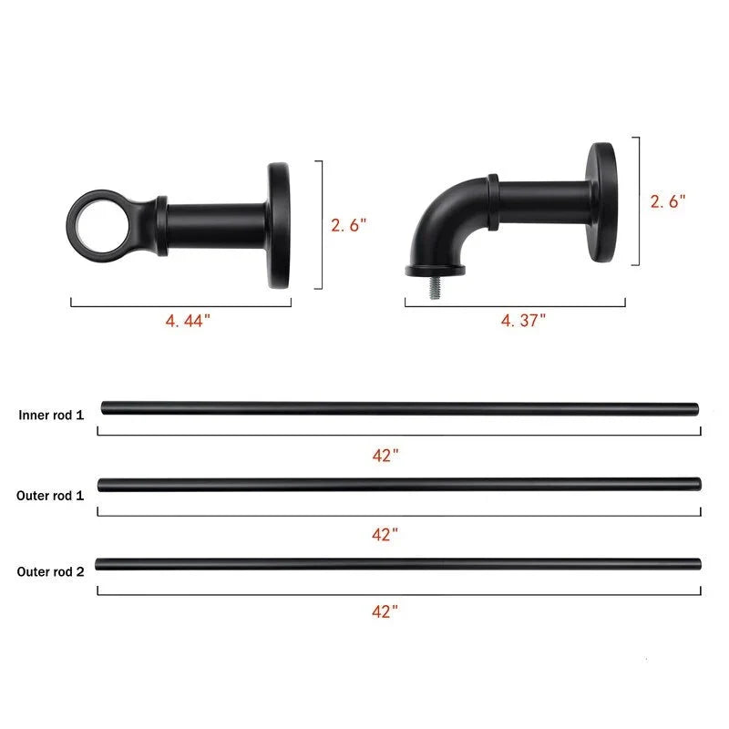 1 Inch Industrial Curtain Rods for Windows. Blackout Wrap-Around Rods. Rustic Matte Black