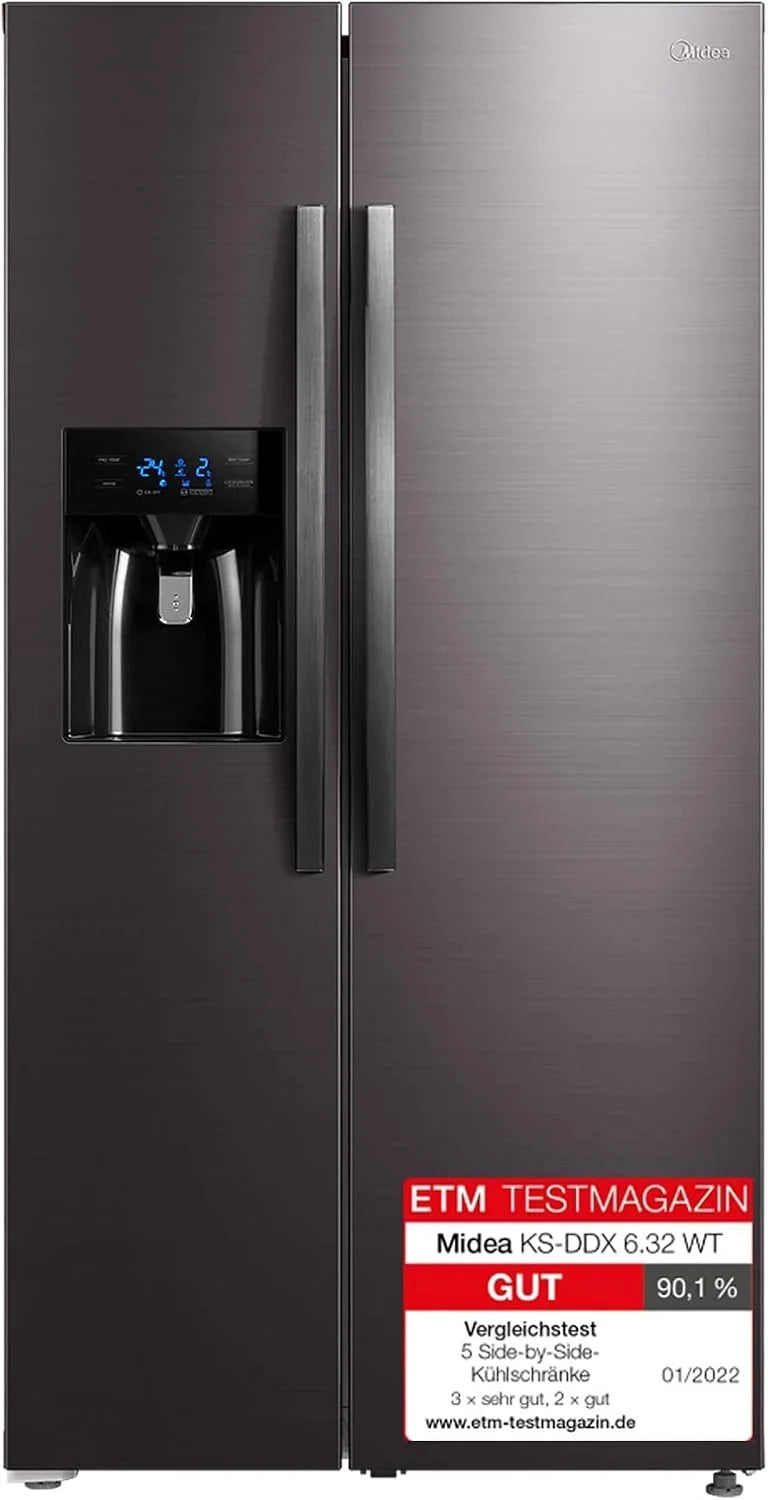 Midea KS-DDX 6.32 WT Side-by-Side Kühl-/Gefrierkombination/ 178.8 cm Hhe/ 254 kWh/Jahr/No Frost/Dual Inverter Compressor/mit 3in1 Wasser-/Eisspender