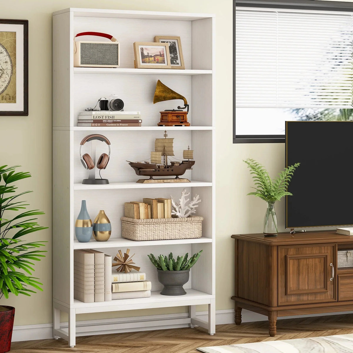 70.87 Inch Tall 5-Tier Bookcase. Large Bookshelf with 31.5 Inch Wide Storage