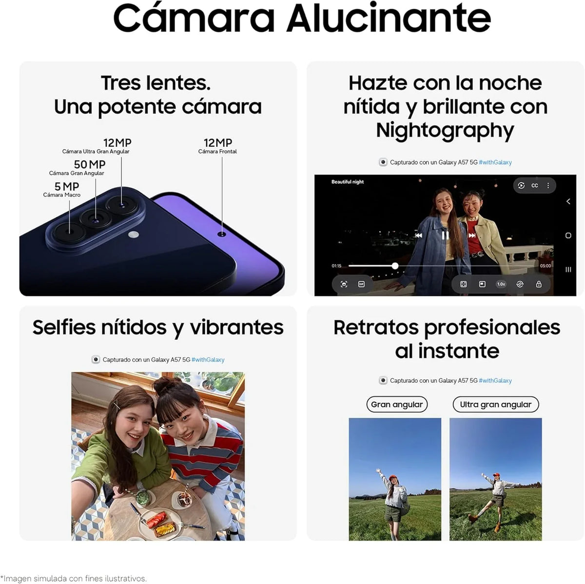 Samsung Galaxy A57 5G. 512GB. Móvil Fino con IA. 8GB. Gran Angular 50MP. Autonomía 2 Días. Batería 5000mAh. IP68. Garantía del Fabricante 3 Años + 1