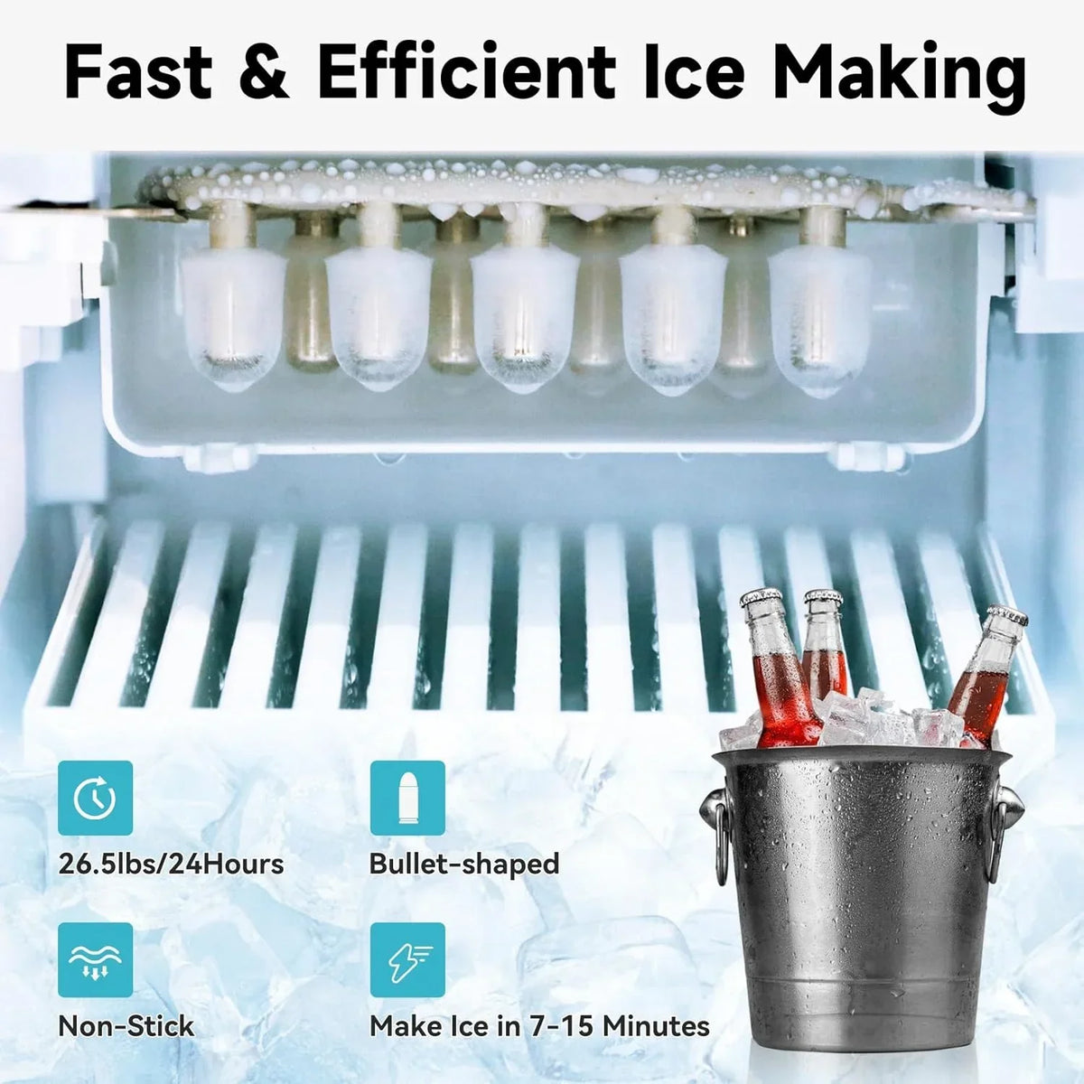 3-in-1 Hot & Cold Water Cooler with Built-in Ice Maker – Top Loading for 3-5 Gallon Bottles. Child Safety Lock. Black