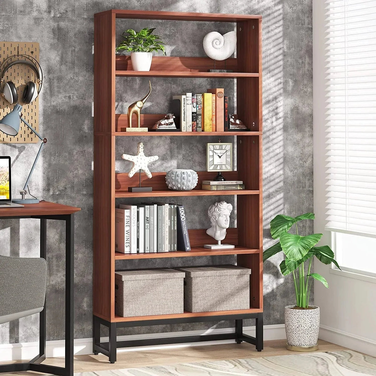 70.87 Inch Tall 5-Tier Bookcase. Large Bookshelf with 31.5 Inch Wide Storage