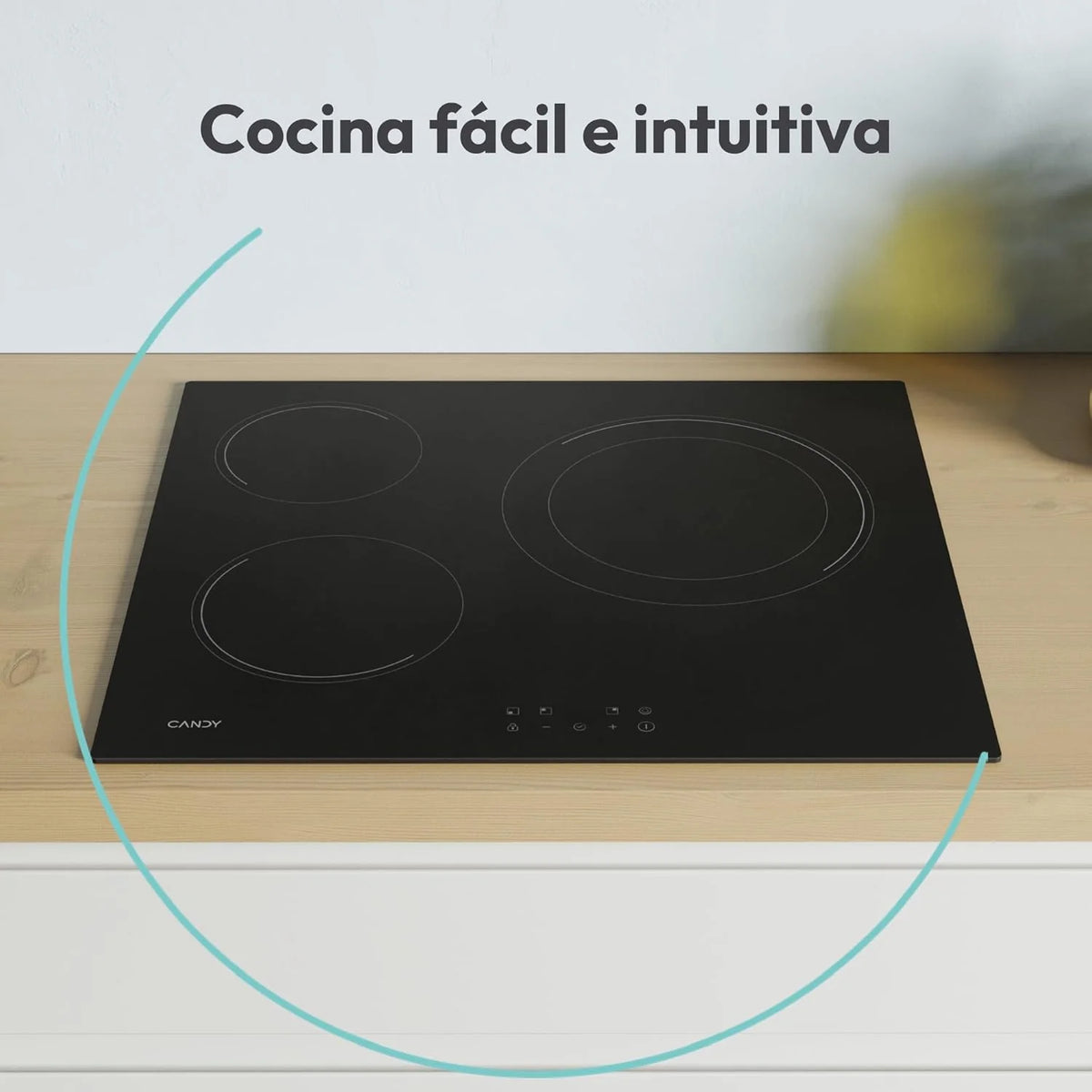 Candy CH63DCC Hob Ceramic Hob 60 cm. 3 Cooking Zones. Double 30 cm Paella Pan. Touch Control. 9 Power Levels. Safety System. Black