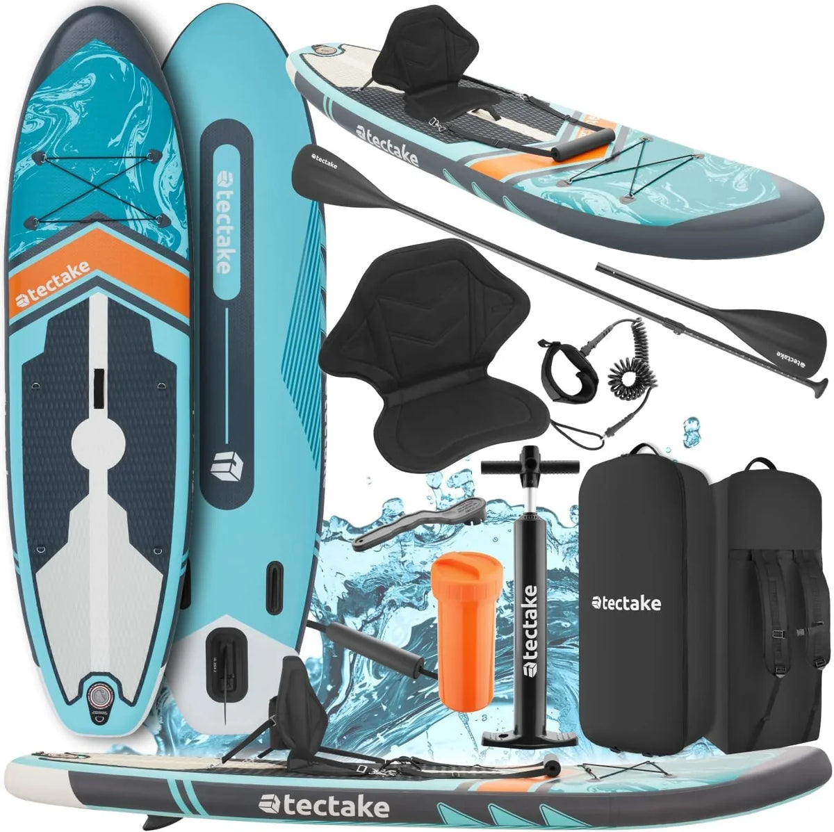 tectake Tabla de Paddle Surf Hinchable. Incluye Remo 2 en 1. Asiento de Kayak. Bomba de Aire. Mochila de Transporte. Stand Up Paddle. Accesorios