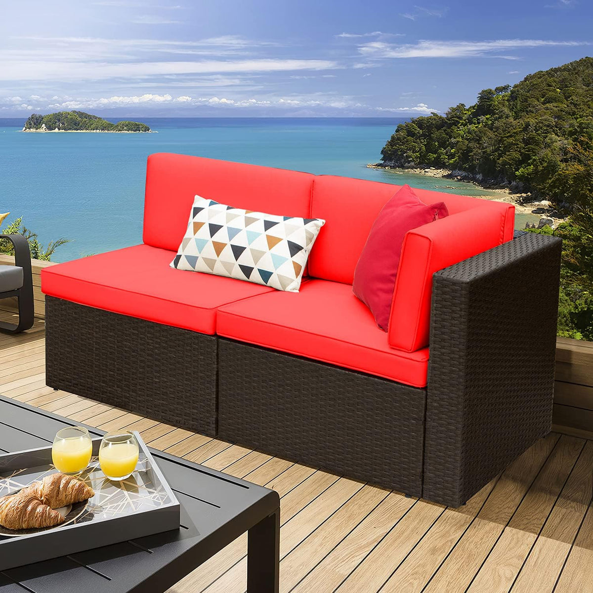 5-Piece All-Weather Patio Furniture Set with Cushions. Outdoor Wicker Conversation Sofa Set for Garden. Deck & Backyard