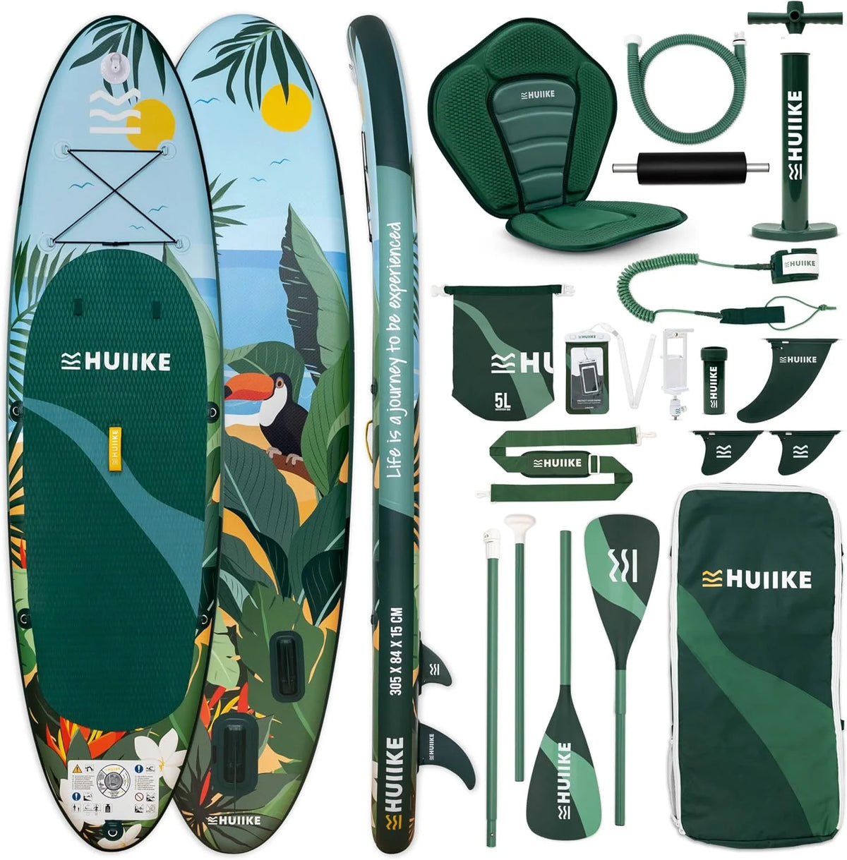 HUIIKE Tabla Paddle Surf Hinchable con Accesorios Incluidos. Remo. Quillas. Inflador. Stand Up Paddle Board Gran Estabilidad y Resistencia. 305 x 84 x