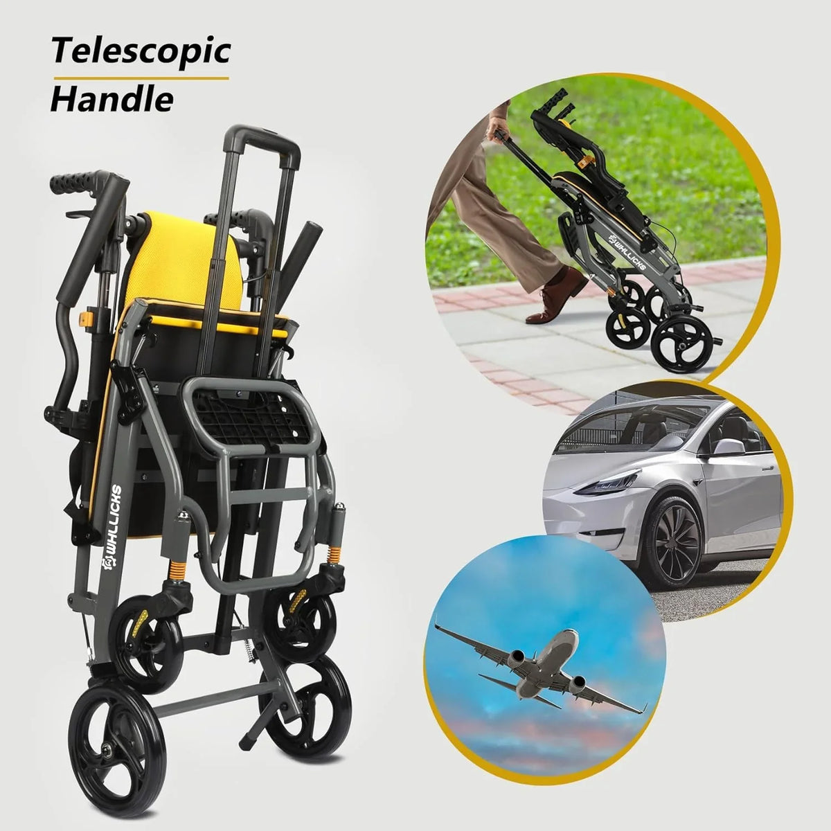 Wheelchairs for Adults Transport Chair Lightweight Foldable with Telescopic Handle. 19.4lbs Portable Folding Travel Wheel Chairs for Seniors