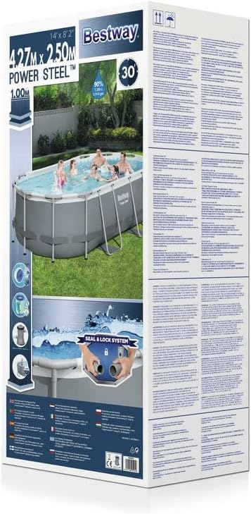 Bestway Power Steel Frame Pool Set. oval. grau. 424 x 250 x 100 cm