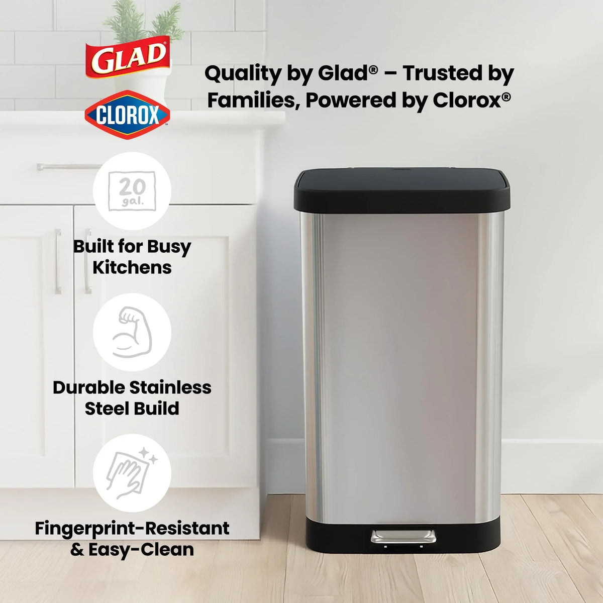 20 Gallon Stainless Steel Step Trash Can. Large Kitchen Garbage Bin with Odor Control