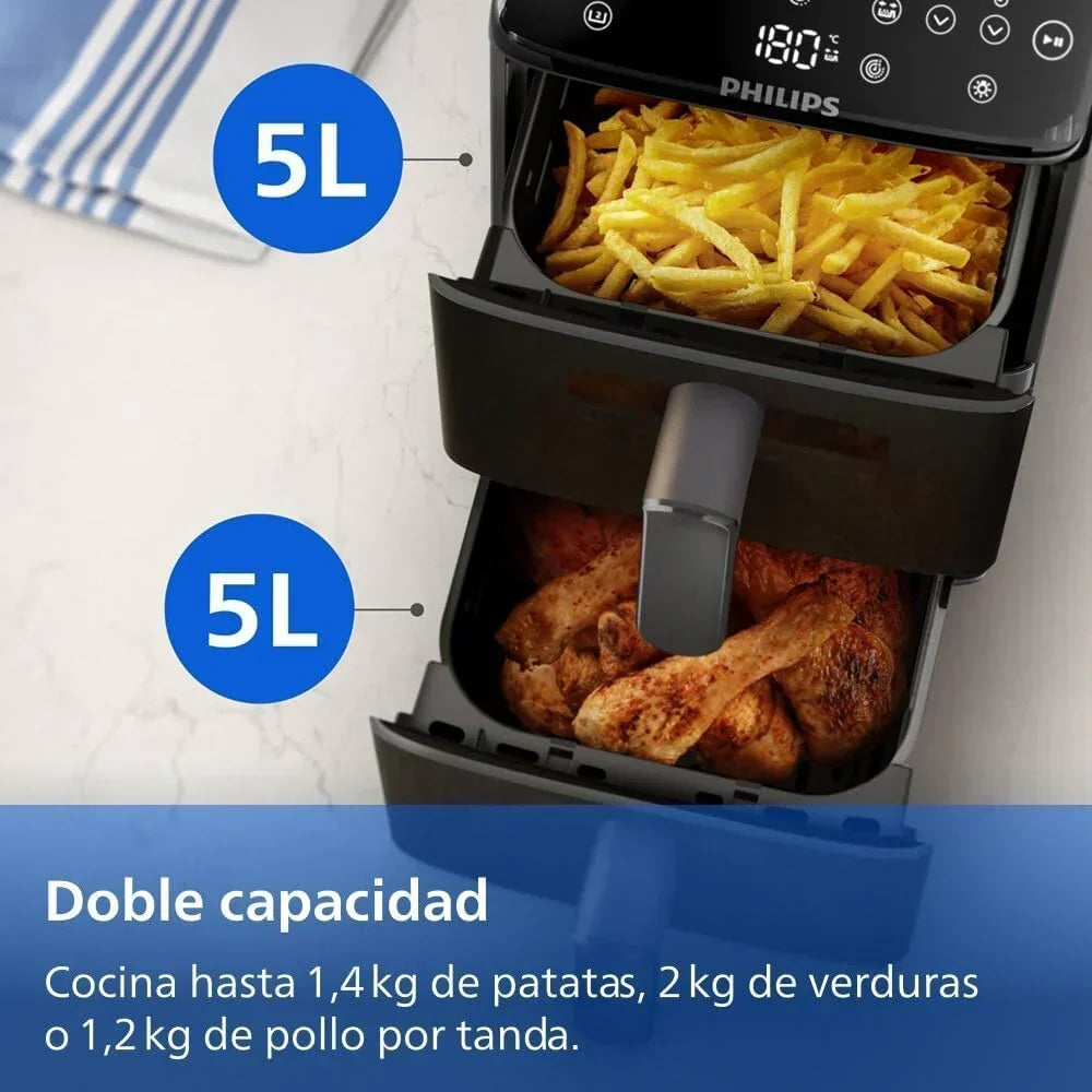 Philips Airfryer Series 4000 Double Vertical Basket 10L – RapidAir Technology. Sync. 2 Baskets at Once. 45% Less Space. PFAS Free Ceramic Coating.