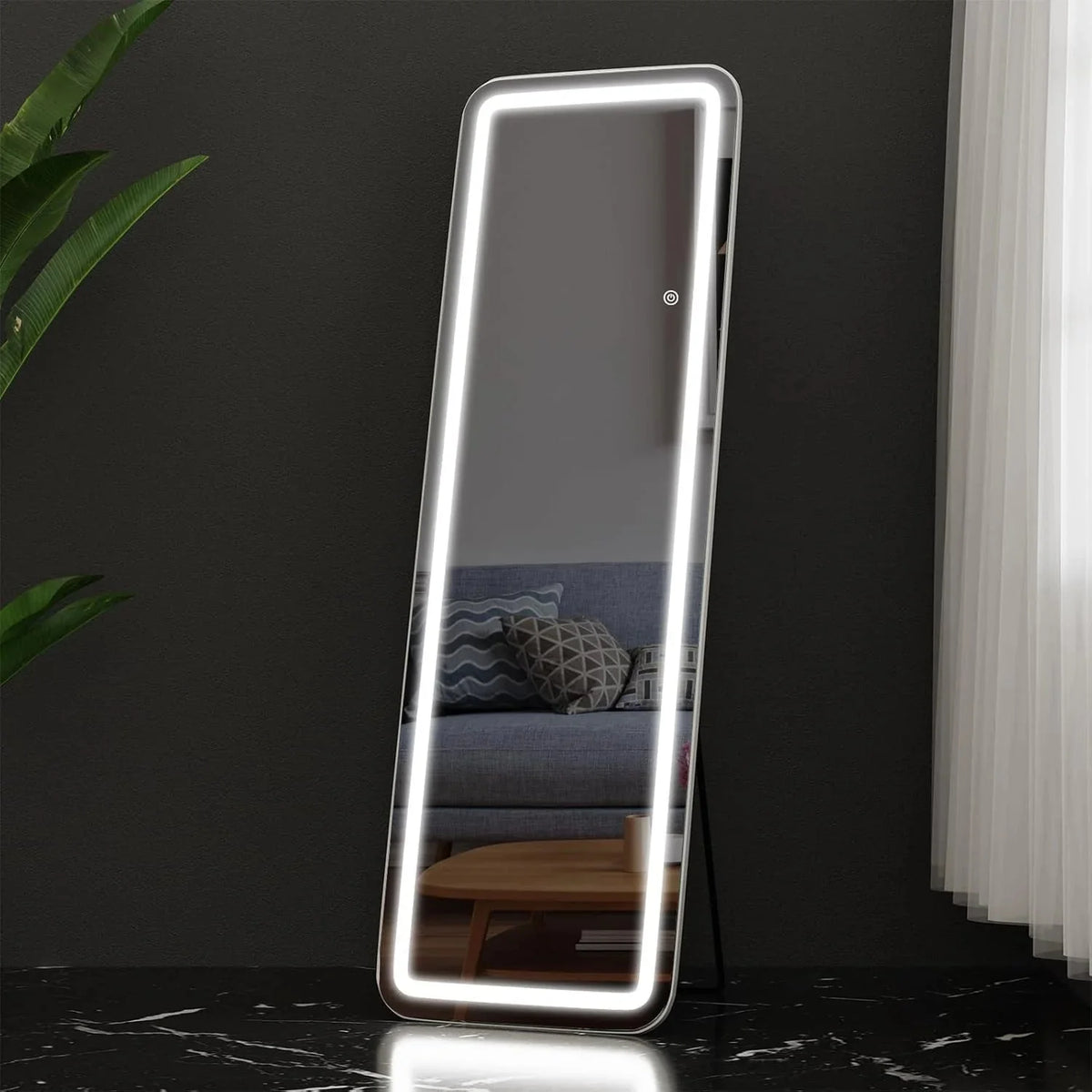 64 x 21 Inch Full Length LED Floor Mirror with Stand. Wall Mounted Full Body Mirror
