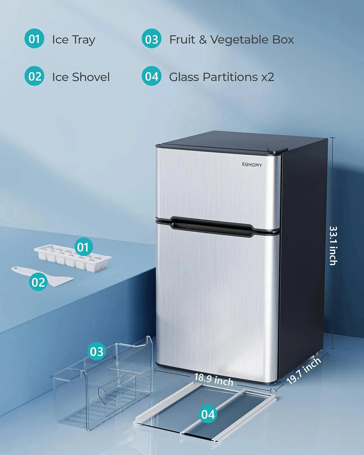 3.2 Cu. Ft. 2-Door Mini Fridge with Freezer. Compact Refrigerator. Silver