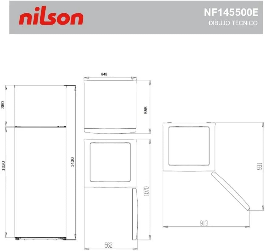 NILSON Frigorífico 2 Puertas Blanco NF145500E. Capacidad 206 Litros. Puerta Reversible. Bajo Nivel Sonoro. Eficiencia Energética Clase E