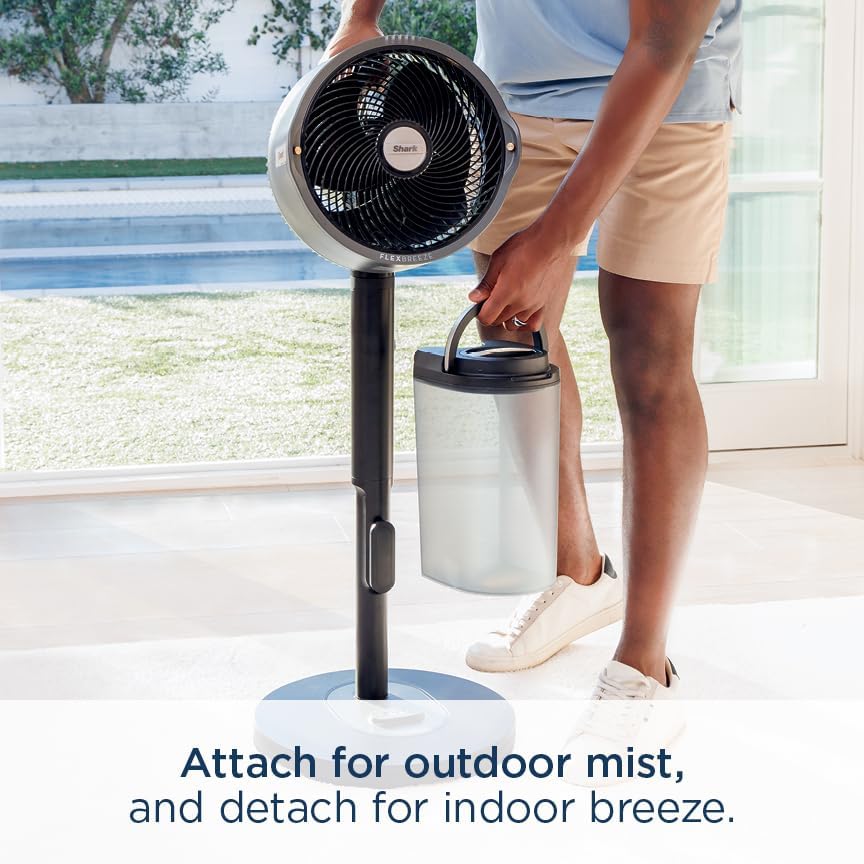Shark FlexBreeze Pro Nebelventilator – Indoor & Outdoor. Integriertes Nebel. Sockel auf Tischplatte. kabelgebunden oder kabellos. bis zu 24 Stunden