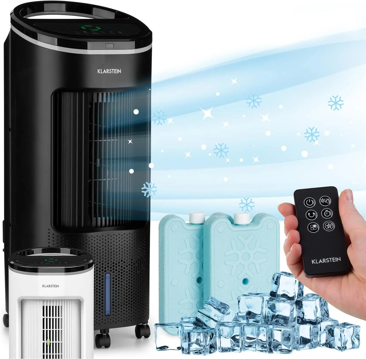 Klarstein Luftkühler mit Wasserkühlung. Leiser 4-in-1 Verdunstungskühler. Luftbefeuchter. Ventilator & Nachtmodus. Mobile Klimageräte Luftkühler 7L.