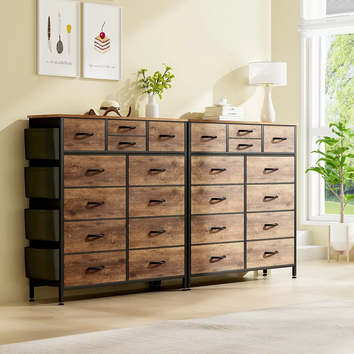 12 Drawer Fabric Dresser. Tall Bedroom Chest of Drawers with Storage
