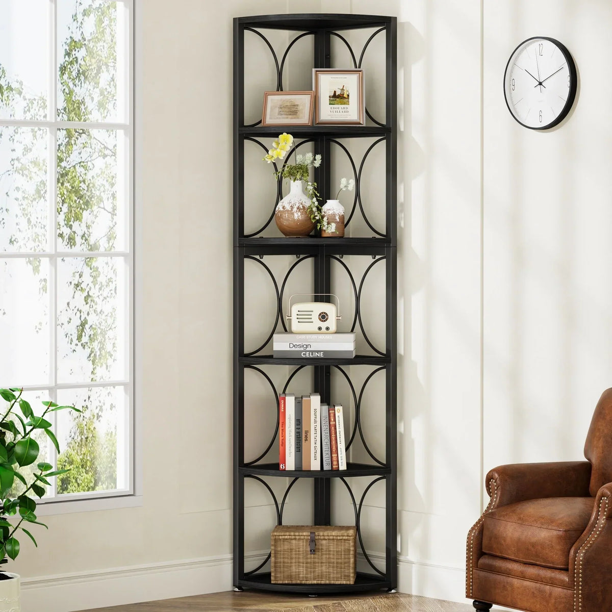 67 Inch Tall Corner Shelf. Freestanding Corner Bookshelf and Storage Shelving Unit