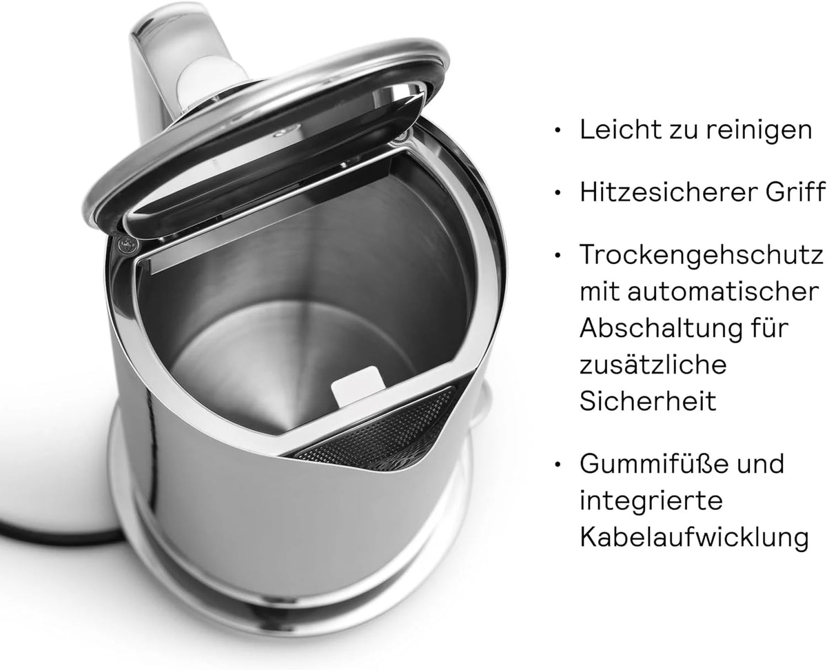 Aarke Wasserkocher aus Edelstahl mit mehreren Temperatureinstellungen. 360° drehbarem Sockel. leisem Kochvorgang und tropffreiem Ausgießer.