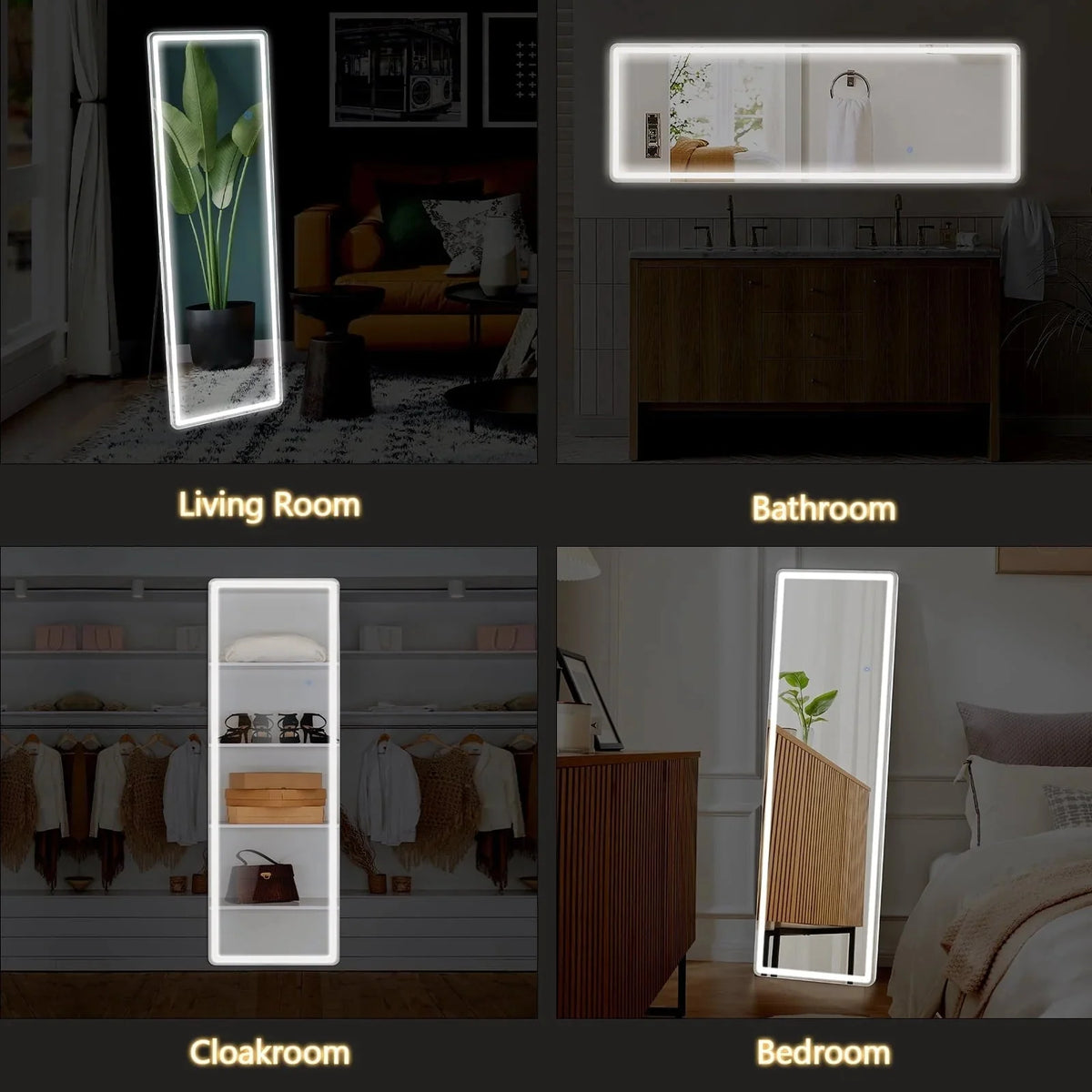64 x 21 Inch Full Length LED Floor Mirror with Stand. Wall Mounted Full Body Mirror