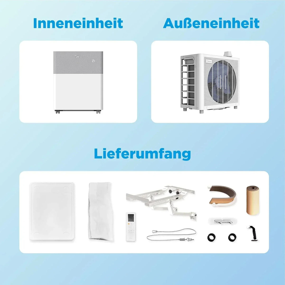 Midea Portasplit Klimaanlage. Mobile Wärmepumpe. Kühlen A++/Heizen A+. 12000 BTU 3. 5kW. für Räume bis zu 42 m² / 105 m³. nur 39 dB(A) im Silent-Modus