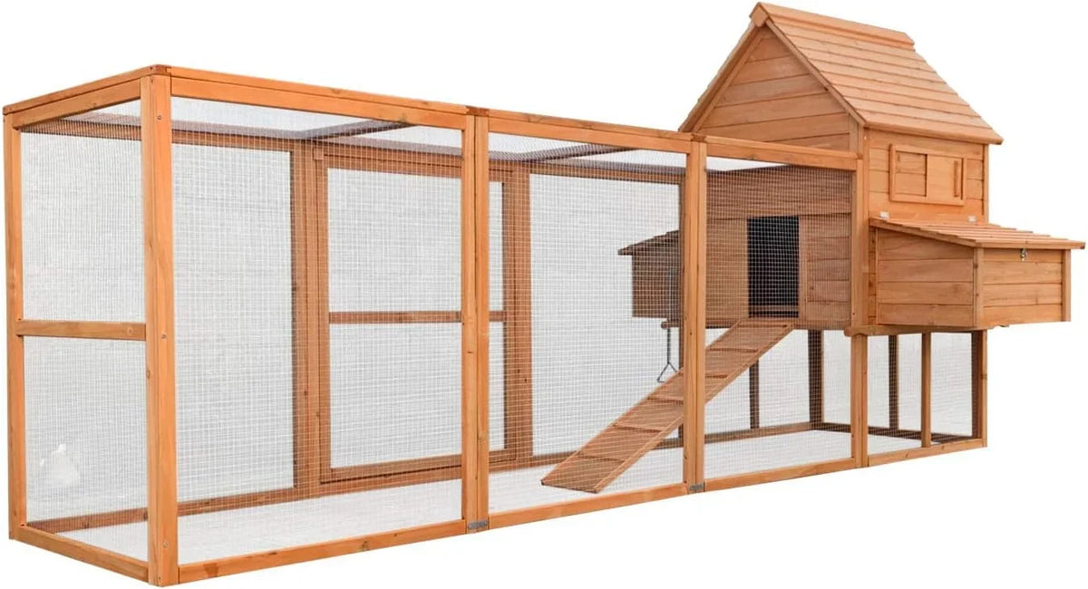 Wiltec Hühnerstall 3100 x 1500 x 1500 mm braun mit Freilauf und Nistkästen aus Holz. Hühnerhaus mit Unterschlupf. Gitter und Kotwanne verzinkt