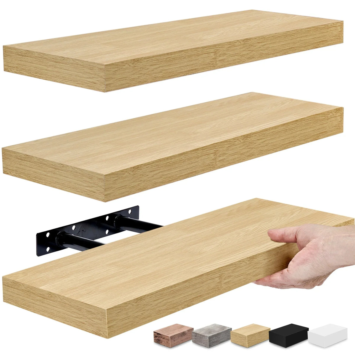 16 Inch Floating Wall Shelves. 3 Pack Farmhouse Hanging Display and Storage Shelves